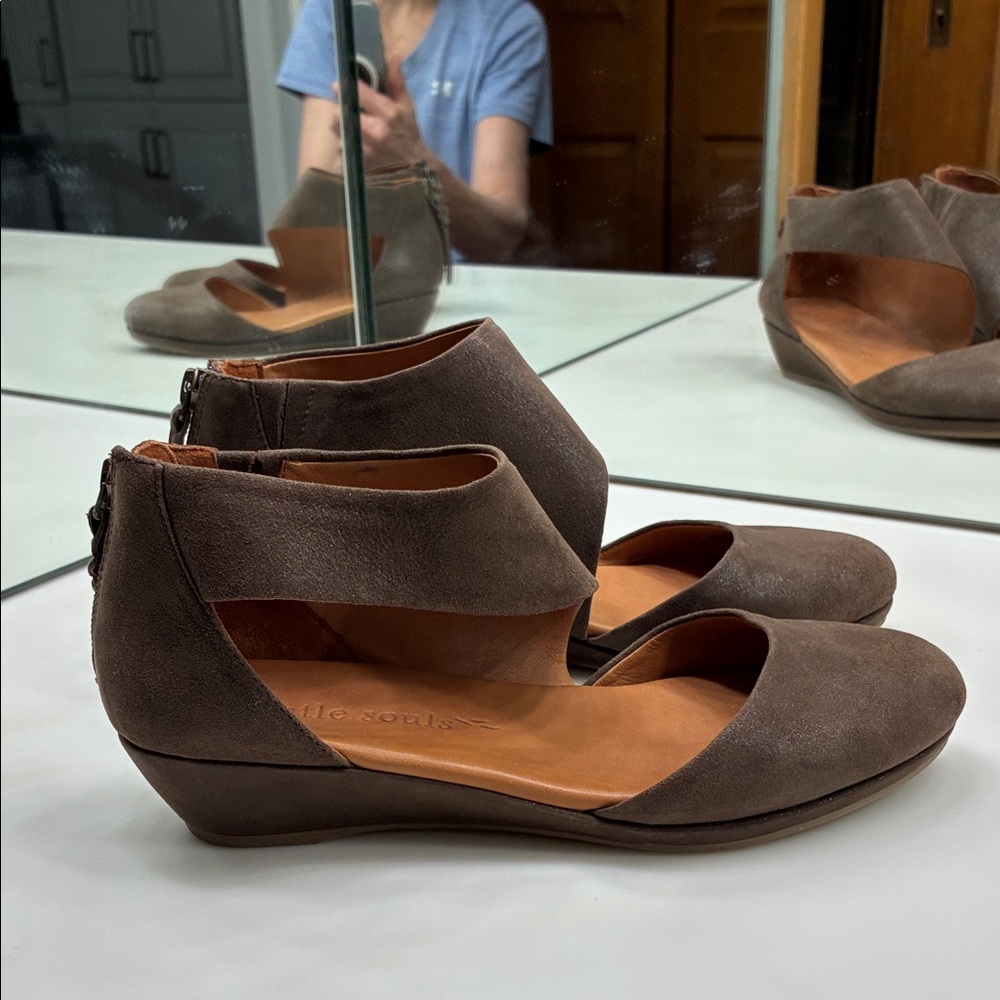 gentle souls Brown Suede Wedge Sandals